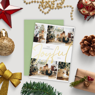 Carte De Vœux En Aluminium Vert sauge Minimaliste Quatre Photos Joyeux Noël