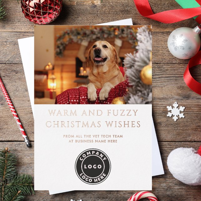 Carte De Vœux En Aluminium Vet Tech Chien Photo Logo d'entreprise (Vet Tech Dog Photo Business Logo Foil Holiday Card)