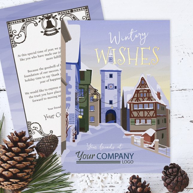 Carte De Vœux En Aluminium Vieille ville, Bavière Bleue, Gold Company Noël (Nostalgic Light Blue Winter Snow Company Holiday Greeting Cards Rothenburg, German)