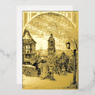 Carte De Vœux En Aluminium Village de la veille de Noël à l'époque victorienn