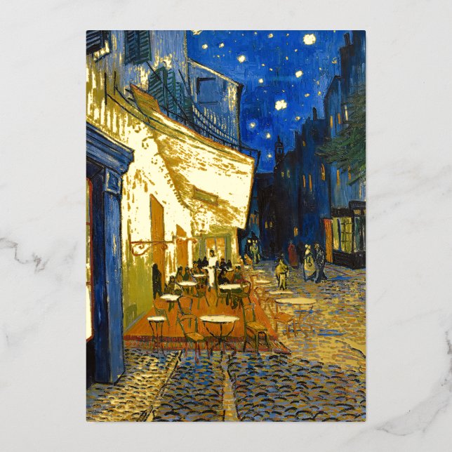 Carte De Vœux En Aluminium Vincent van Gogh - Café Terrasse en soirée (Recto)