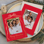 Carte De Vœux En Aluminium Vintage Bow Joyeux Noël Rouge 2 Photo<br><div class="desc">Célébrez la saison en beauté avec cette carte de Noël en feuille de luxe, avec votre photo de famille verticale préférée, placée contre un riche arrière - plan rouge ornée d'un élégant arc et d'un ruban en feuille d'or. "Joyeux Noël" brille en feuille d'or, ajoutant une touche de sophistication, avec...</div>