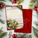 Carte De Vœux En Aluminium Vintage Christmas Music French Horn Red Gold<br><div class="desc">Cette élégante carte de Noël vintage présente une véritable feuille d'or pour le "Joyeux Noël", avec un violon sur un parchemin de feuilles de carol de Noël décoré de la verdure festive et des baies saintes, et un arrière - plan faux métallique rouge. Ajoutez votre nom et votre message personnel...</div>