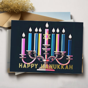 Carte De Vœux En Aluminium Vintage couleur rose et bleu Menorah