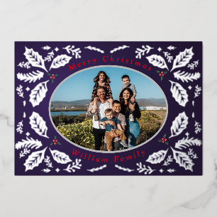 Carte De Vœux En Aluminium Vintage Holly Berries souhaite Noël Silver