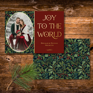 Carte De Vœux En Aluminium Vintage Holly Berry Rouge Joy to World Noël