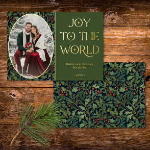 Carte De Vœux En Aluminium Vintage Holly Berry Vert Joy to World Noël
