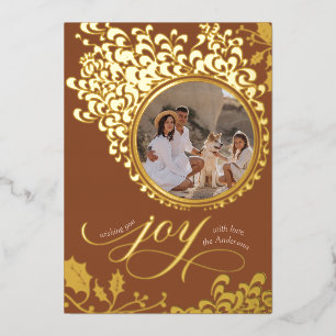 Carte De Vœux En Aluminium Vintage Holly One Photo Boho Brown Christmas Joie