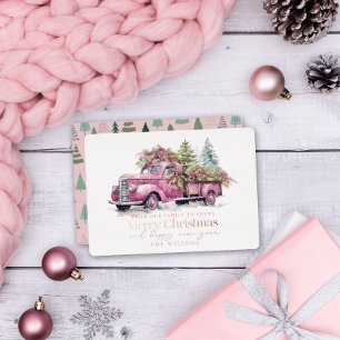 Carte De Vœux En Aluminium Vintage Pink Farm Truck Arbre de Noël Blanc