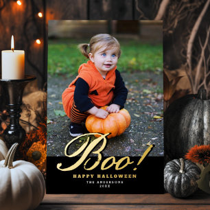Carte De Vœux En Aluminium Vintage Script Boo ! Halloween Photo Gold