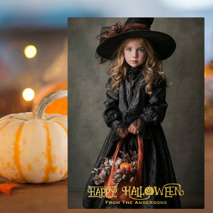 Carte De Vœux En Aluminium Vintage sorcière photo Éffrayant Halloween Citroui