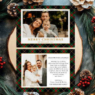 Carte De Vœux En Aluminium Vintage Tartan vert Plaid Photo Noël