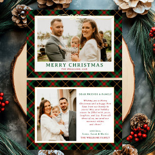 Carte De Vœux En Aluminium Vintage Tartan vert Plaid Photo Noël