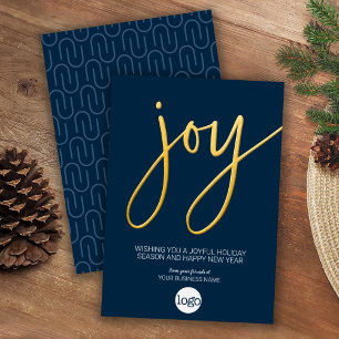 Carte De Vœux En Aluminium Vœu de Noël Joy Business Bleu marine et Or