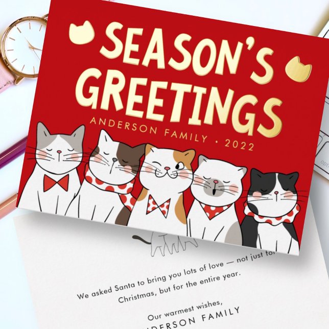 Carte De Vœux En Aluminium Vœux de fête drôles chats mignons chantant Noël (Créateur téléchargé)