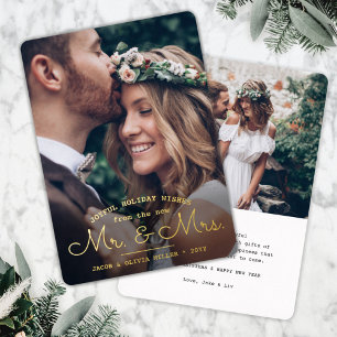 Carte De Vœux En Aluminium Voeux de New Mr & Mrs - Deux Photos Mariages Noël