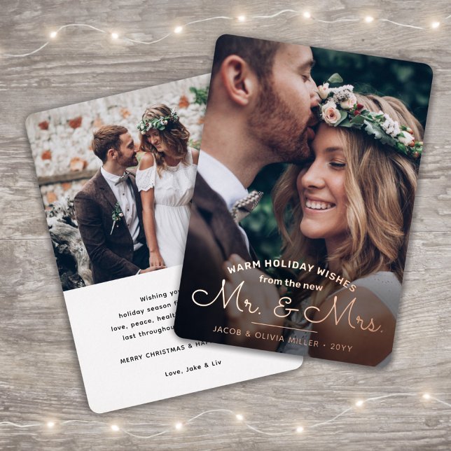 Carte De Vœux En Aluminium Voeux de New Mr & Mrs - Newlyweds 2 Photo Noël (Créateur téléchargé)