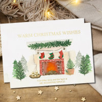 Vœux de Noël chaleureux Cheminée cosy Or