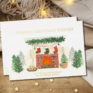 Carte De Vœux En Aluminium Vœux de Noël chaleureux Cheminée cosy Or