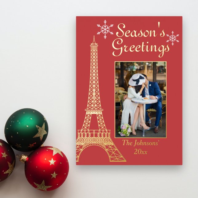 Carte De Vœux En Aluminium Vœux de saison photo Couple rouge Noël (Créateur téléchargé)