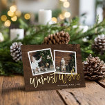 Carte De Vœux En Aluminium Voeux les plus chauds Russe Script Photo<br><div class="desc">Cartes de voeux photos imprimées sur mesure et abordables avec des modèles simples pour la personnalisation. Ce design rustique chic dispose d'un 2 modèle photo avec un texte en véritable feuille d'or sur un arrière - plan à l'aspect bois. Personnalisez-le avec vos photos, nom de famille, année ou autre texte...</div>