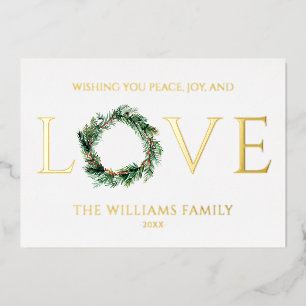 Carte De Vœux En Aluminium Vous souhaitant paix joie et amour Noël en or