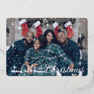 Carte De Vœux En Aluminium Vous souhaite une photo scintillante de Noël magiq