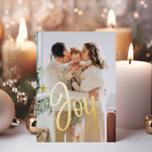 Carte De Vœux En Aluminium *VRAI FOIL* Gold Christmas Joy Famille 2 photos