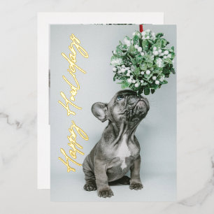 Carte De Vœux En Aluminium *VRAI FOIL* Gold Happy Howlidays Chien 2 Photo pou