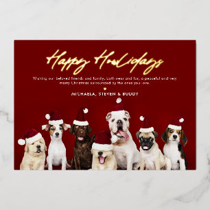 Carte De Vœux En Aluminium VRAI FOIL Gold Happy Howlidays de mignons Chiens d