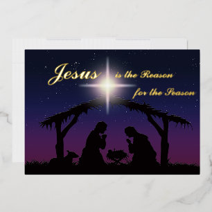 Carte De Vœux En Aluminium Vrai Jésus en feuille d'or est la raison carte de 