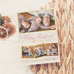 Carte De Vœux En Aluminium Vrai papier d'aluminium   Joyeux Noël Bois rustiqu