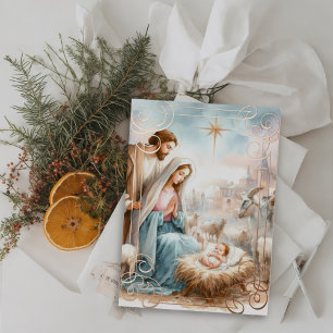 Carte De Vœux En Aluminium Vues de la Nativité de l'aquarelle