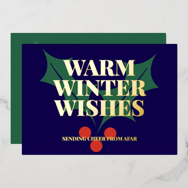 Carte De Vœux En Aluminium Warm Winter Wishes Christmas Holly  (Recto/Verso)