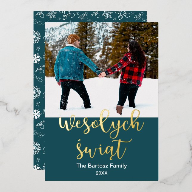 Carte De Vœux En Aluminium Wesołych świąt, polonais Joyeux Noël Elégant (Recto/Verso)