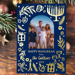 Carte De Vœux En Aluminium Whimsical HANOUKKA Cute Custom Photo OR