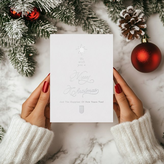 Carte De Vœux En Aluminium White Silver Calligraphy Christmas Card (Créateur téléchargé)