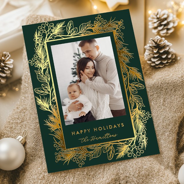 Carte De Vœux En Aluminium Winter Botanical Greenery Leaves Berries Christmas (Créateur téléchargé)