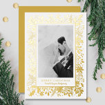 Carte De Vœux En Aluminium Winter Flowers Christmas Photo<br><div class="desc">A beautiful winter flower border in real foil highlights your favorite photo on these holiday greeting cards. Merry Christmas and your names on the bottom in your choice of silver,  gold or rose gold real foil. Select High Definition for best photo quality.</div>