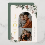 Carte De Vœux En Aluminium Winter Joy 2 Famille Photo<br><div class="desc">JOIE au monde,  blanc hiver fleuri et verdure,  Arche de vacances et cadre carré 2 carte photo. Caractéristiques,  support couleur vert sauge solide avec espace modèle pour votre message de vacances personnel.</div>