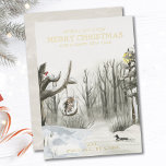 Carte De Vœux En Aluminium Winter Woodland Nature Luxe Or<br><div class="desc">Carte de Noël personnalisée avec typographie de feuille d'or de luxe et libellé entièrement modifiable. L'aménagement comprend une scène naturelle boisée mi-hiver avec la lumière chaude d'une lampe de rue,  un canard sur le lac,  une chouette sur la balançoire et un robin dans l'arbre.</div>