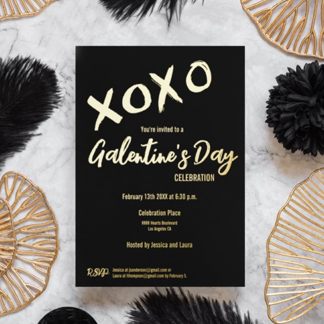 Carte De Vœux En Aluminium XOXO Valentines Party Galentine's Day Friends Foil (Real gold foil XOXO Valentine's Day invitation black and gold.)