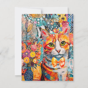 Carte de vœux en collage de papier mixte chat