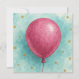 Carte de vœux en forme de ballon en paillettes ros