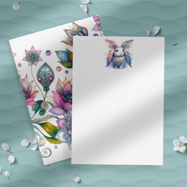 Carte de vœux en papier à lettres Lapin de Pâques  (Easter bunny notecard pastel watercolor art unique to Do Tell A Belle)