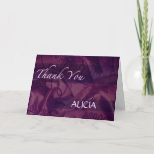 Carte de voeux en soie violette et Merci satiné