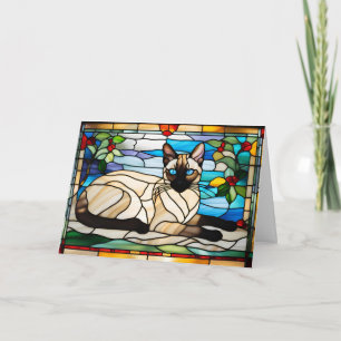 Carte de vœux en verre coloré de chat siamois mign
