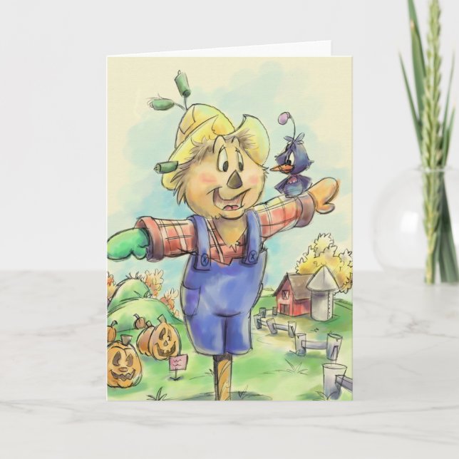 carte de vœux épouvantail avec un ami oiseau (Devant)