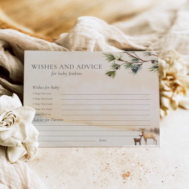Carte de vœux et conseils pour Baby Shower d'hiver (Woodland Baby Shower  Wishes and Advice Card)