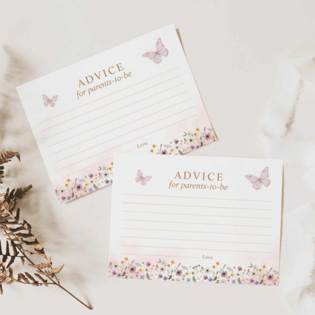 Carte de Vœux et Conseils pour Baby Shower Papillo (Butterfly and wildflower Advice for parents to be card)